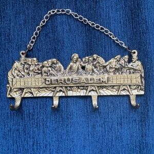 Vintage heavy brass Last  Supper Jerusalem keychain decor from Jerusalem. 6”